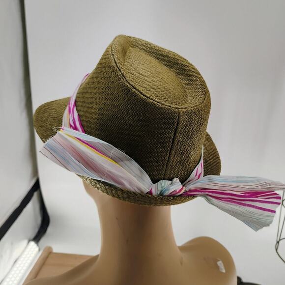 Desigual paper straw hat linen open hat brown cream tan summer hat resort beach - Picture 1 of 10